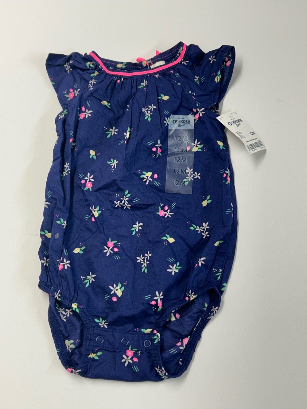 OshKosh B'gosh Navy Floral Baby Bodysuit - Pink & Green Accents